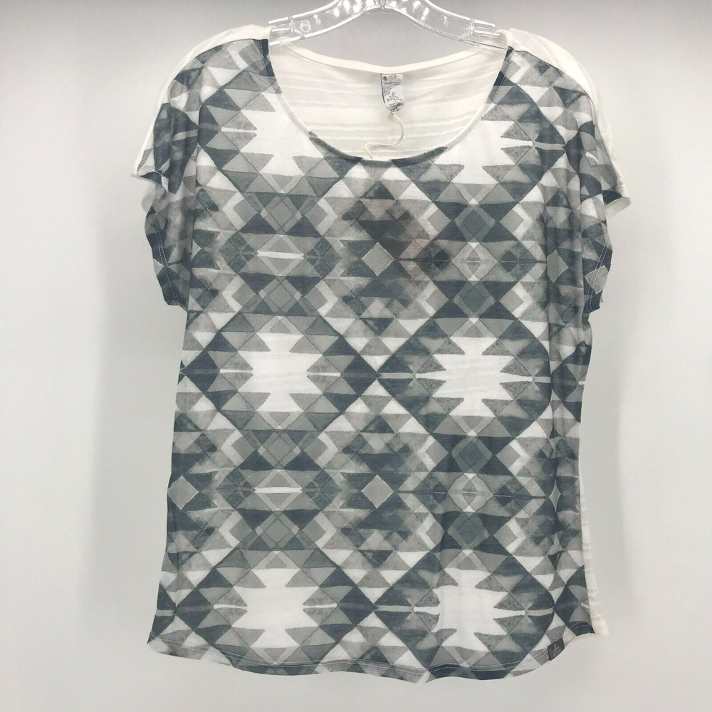 Prana Harlene Top Womens Small Black White NEW Cap Sleeve Aztec Geometric Print